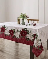 Elrene Clarette Poinsettia Holiday Fabric Rectangle Tablecloth