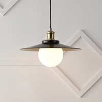 Jonathan Y Hadley 14.5" 1-Light Scandinavian Farmhouse Iron/Frosted Glass Led Pendant, Oil Rubbed Bronze/Brass Gold
