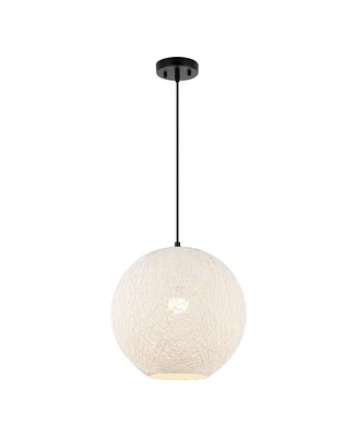 Jonathan Y Lacey 16" 1-Light Bohemian Minimalist Iron/Rope Woven Globe Led Pendant, White/Black