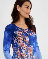 Jm Collection Petite Floral-Print 3/4-Sleeve Top, Created for Macy's