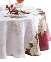 Elrene Clarette Poinsettia Holiday Fabric Round Tablecloth, 70"