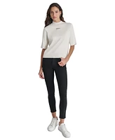 Dkny Jeans Petite Mock-Neck Embellished-Logo Sweater