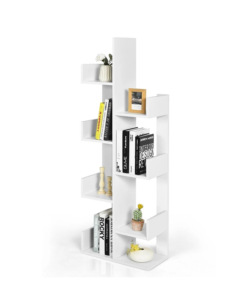 Gymax 8-Shelf Bookcase Modern Tree Bookshelf Storage Decor Freestanding Black