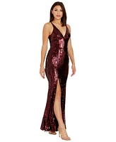 Dress the Population Women's Iris Sequined Side-Slit Gown