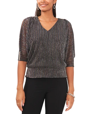 Msk Petite Metallic V-Neck Elbow-Sleeve Blouse