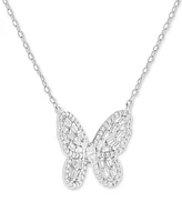 Holiday Lane Cubic Zirconia Butterfly Pendant Necklace in Sterling Silver, 16" + 2" extender, Created for Macy's