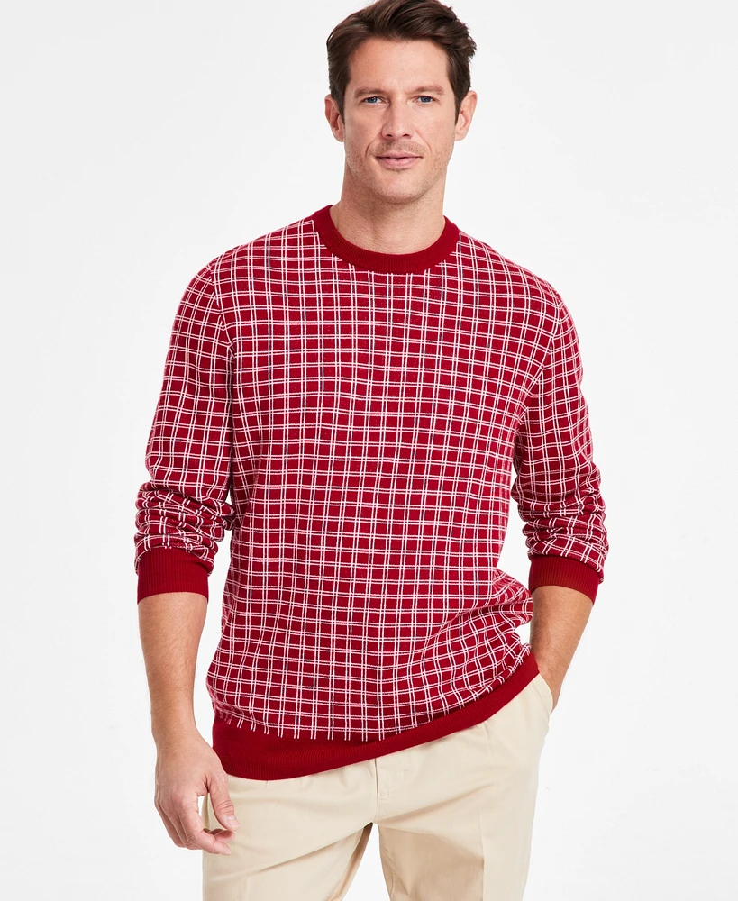 Club Room Men's Clean Check Merino Sweater, Created for Macy's