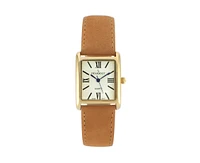 Peugeot Women's Tank Watch Roman Dial Brown Leather Strap