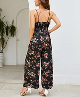 Cupshe Women's Dark Floral Sleeveless V-Neck Wide Leg Jumpsuit