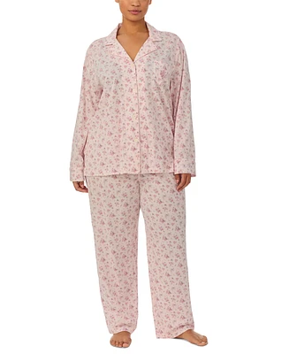 Lauren Ralph Plus 2-Pc. Long-Sleeve Notch-Collar Long Pants Pajama Set