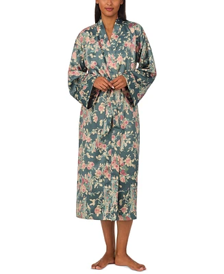 Lauren Ralph Long Floral-Print Satin Kimono Robe