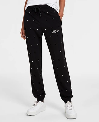 Karl Lagerfeld Paris Women's Faux-Pearl Embellished Jogger Pants