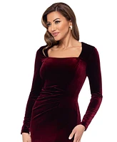 Xscape Women's Long-Sleeve Front-Slit Velvet Gown