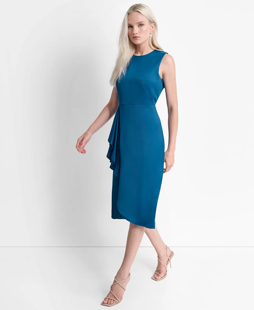 Dkny Women's Side-Ruffle Jewel-Neck Midi Dress