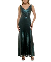 Taylor Women's Sleeveless V-Neck Sequined Mesh Gown