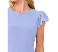 CeCe Women's Scallop-Edge Flutter-Sleeve Top