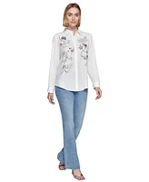 Karl Lagerfeld Paris Petite Beaded Printed Shirt