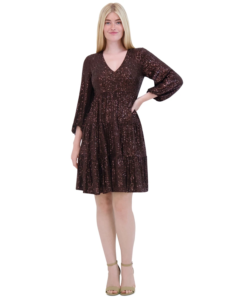 Eliza J Sequinned Tiered Fit & Flare Dress