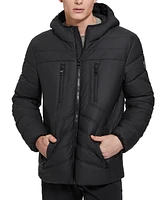 Guess Men's Quilted Faux Leather Hooded Jacket