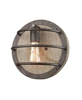 Moose Farmhouse Wall Sconce with Wooden Round Shade Rust Finish