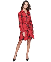 Karl Lagerfeld Paris Women's Printed Belted Shirtdress