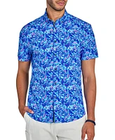 Society of Threads Men's Paisley Print Short Sleeve Button-Front Performance Shirt