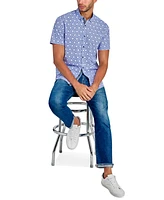 Society of Threads Men's Geometric Print Short Sleeve Button-Front Performance Shirt