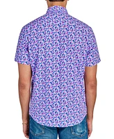 Society of Threads Men's Floral Print Short Sleeve Button-Front Performance Shirt