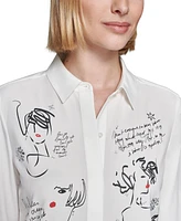 Karl Lagerfeld Paris Women's Graphic Button-Front Top