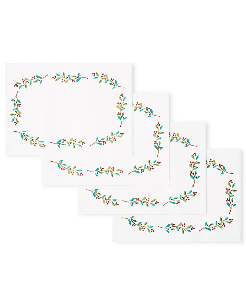 Fiesta Holly Sprig Holiday Border Placemat 13" x 18", Set of 4