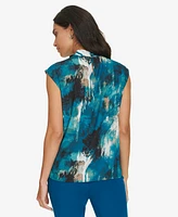 Calvin Klein Women's Printed Twist-Front Cap-Sleeve Top