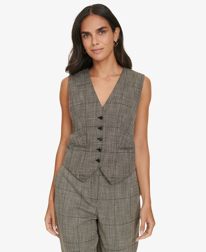 Calvin Klein Women's Five-Button Houndstooth Vest