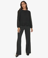 Calvin Klein Women's Pleated Long-Sleeve Crewneck Top