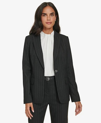 Calvin Klein Women's One-Button Pinstriped Blazer