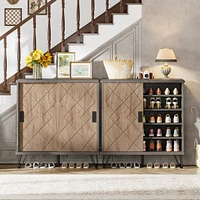 Tribesigns 5-Tier Shoe Cabinet with Sliding Doors, Wood Shoe Organizer with Metal Legs