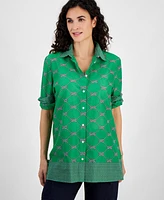 Nautica Jeans Women's Cotton Rope-Print Button-Front Shirt