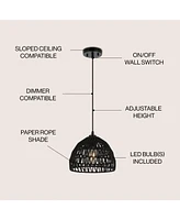 Jonathan Y Campana 10.25" 1-Light Bohemian Modern Woven Rope/Iron Led Pendant, Black