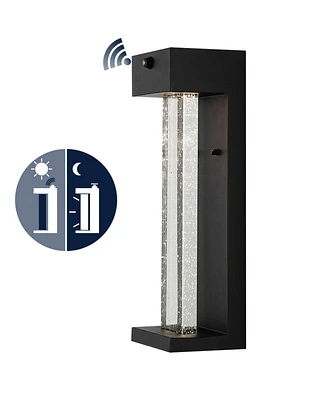 Jonathan Y Miranda 5.13" 1-Light Modern Industrial Iron/Seeded Glass with Dusk-to-Dawn Sensor Integrated Led Outdoor Sconce, Black