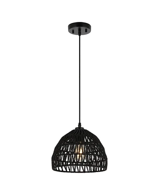 Jonathan Y Campana 10.25" 1-Light Bohemian Modern Woven Rope/Iron Led Pendant, Black