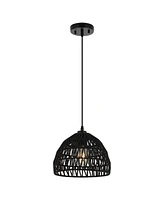 Jonathan Y Campana 10.25" 1-Light Bohemian Modern Woven Rope/Iron Led Pendant, Black