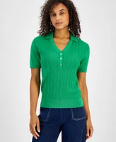 Nautica Jeans Women's Cotton Cable-Knit Short-Sleeve Sweater