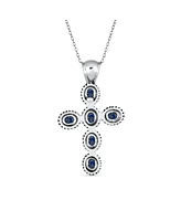 Bling Jewelry South Western Style Blue Natural Lapis Lazuli Rope Bezel Set Cross Pendant Sterling Silver Necklace 18 Chain 1.5