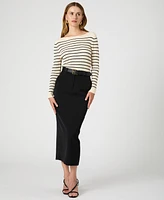 French Connection Women's Stripe Crinkle Knit Long-Sleeve Top