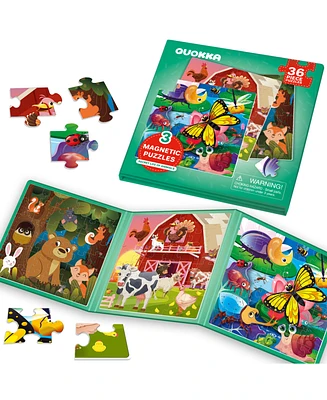 Quokka 36 Pcs Travel Magnetic Puzzles for Toddlers 3-5 - Forest, Farm, Bugs