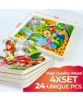 Quokka 4SET 24 Pcs Wooden Puzzles for Kids Ages 4-6 - Mermaids Princess