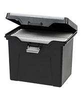 Iris Portable Letter Size File Box with Built-In Organizer Lid and Handle for Hanging Folders, Large, Black