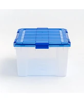 Iris 15 Gallon Clear Plastic Storage Boxes with Blue Lid, Pack of 4