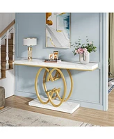 Tribesigns 55 Inch Console Table for Hallway, Faux Marble Gold Entryway Table with Geometric Metal Base, Modern Narrow Sofa Accent Table for Entrance,