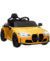 Qaba Bmw M4 Licensed 12V Ride on Car with Handle Attachment, Yellow