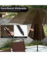 Costway Patiojoy 6 Pcs Patio Dining Set Folding Chairs Glass Table Tilt Umbrella Garden